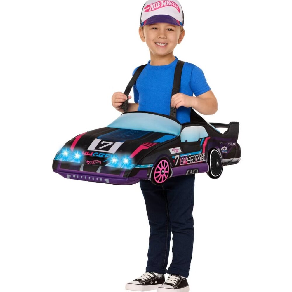 Kids Hot Wheels LED Light Up Halloween Costume Lets Race GT Scorcher Ride Along